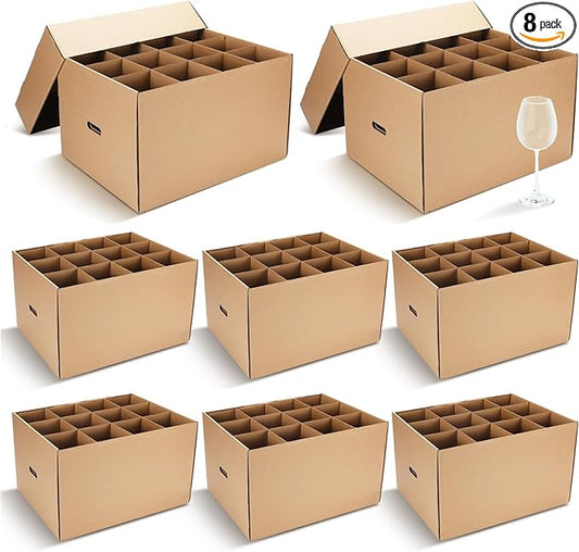 8 Pack Wine Glass Moving Boxes Kitchen Moving Boxes with Handle Kitchen Kit with Lid for Dish Glassware(20 x 15 x 12 Inch)