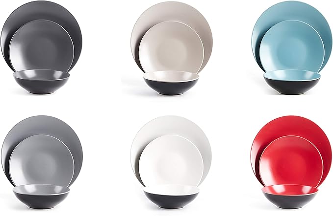 Colors Life 18pc Dinner Set，Very Cool - 6 Assorted Colors Cool Beige, Cool Grey, Light Grey, Frost Red,Turquoise and White