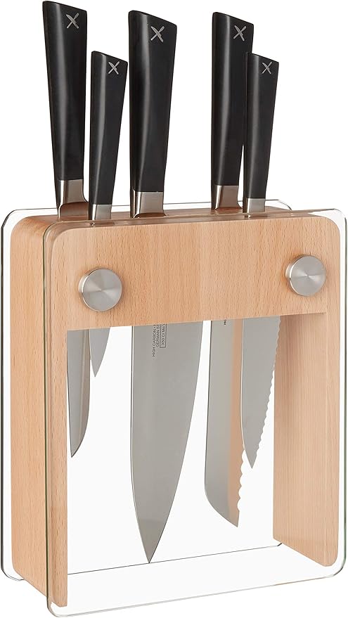 Mercer Culinary Züm 6-Piece Forged Block Set, Beech Wood and Glass