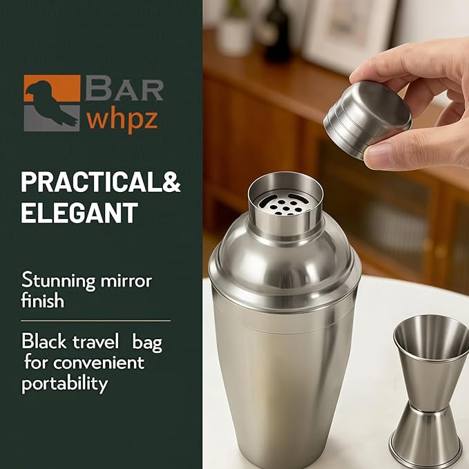 Cocktail Shaker Set, 24oz Stainless Steel Bartender Kit with Measuring Jigger & Mixing Spoon,Cocktail Recipe,Professional Martini Shaker for Home Bar, Drink Mixer Set for Beginner & Bartender Gift