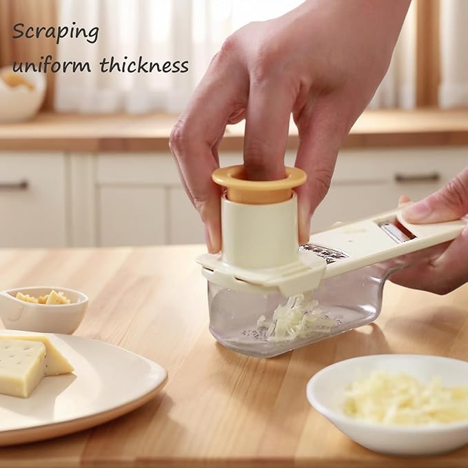 Multifunctional Garlic Grinder, 3 in 1 Mini Garlic Slicer Super Thin with Hand Guard, Vegetable Garlics Ginger Grind, Slice and Shred Mandoline Cutter with Container for Kitchen Tool (Green)