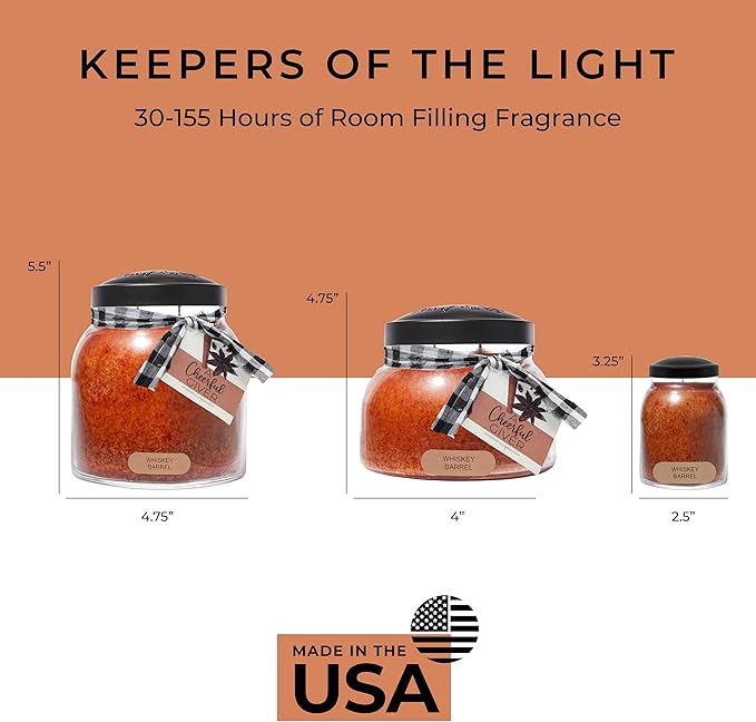 A Cheerful Giver - Whiskey Barrel - 34oz Papa Scented Candle Jar with Lid - Keepers of The Light - 155 Hours of Burn Time, Gift for Father's Day, Brown