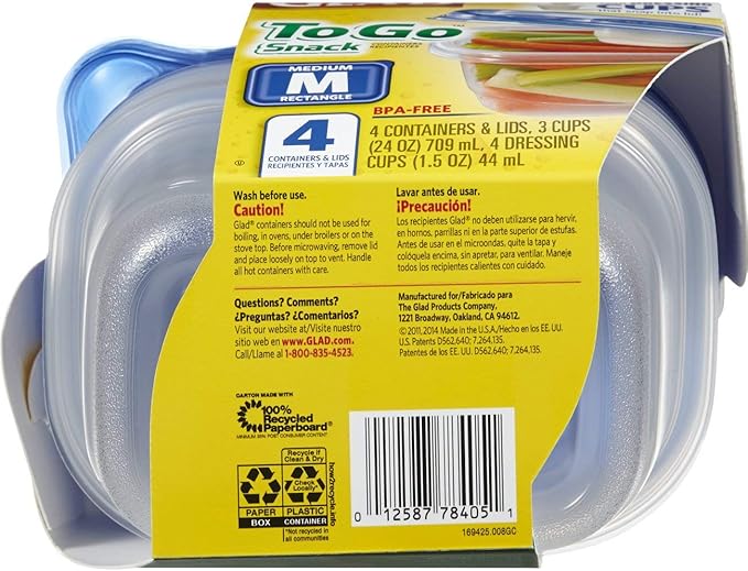 Glad Food Storage Containers - To Go Lunch Containers - 32 Ounce - 4 Containers