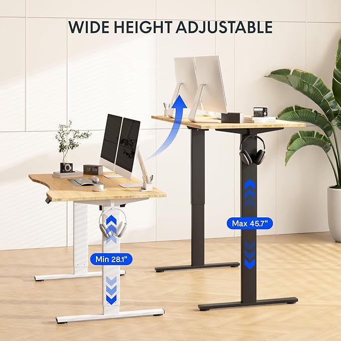 FLEXISPOT EN1 Bamboo Standing Desk, 60 x 30 Inches One-Piece Electric Adjustable Height Desk for Home Office (Silver Frame + Bamboo Top, 2 Packages)