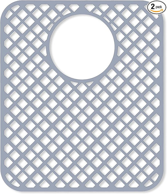 2 Pack Silicone Sink Protectors for Kitchen Sink, Lozenge Pattern 13 x 11 Inches Sink Mat, Non-Slip and Durable Sink Protector Silicone, Rear Drain, Gray