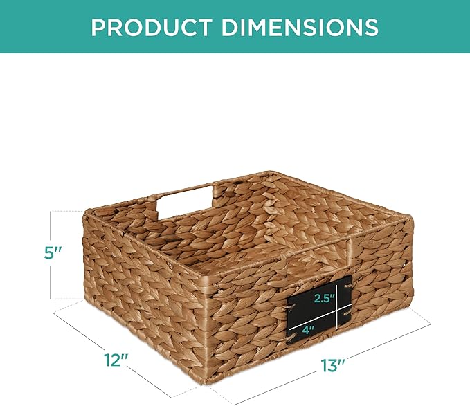 Best Choice Products Set of 4 13x12in Water Hyacinth Pantry Baskets, Woven Organizers w/Chalkboard Label, Chalk Marker - Chestnut