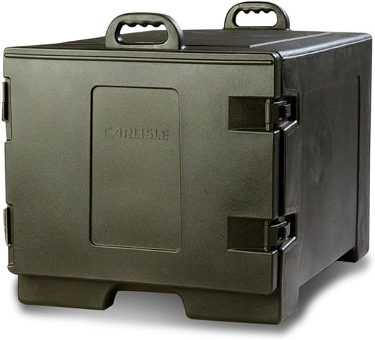 Carlisle FoodService Products Insulated Food Pan Carrier, Holds 7 Sheet Pans (Sold Separately), Front-Loading Cateraide with Handles, Rugged PE Shell with PU Insulation, Black