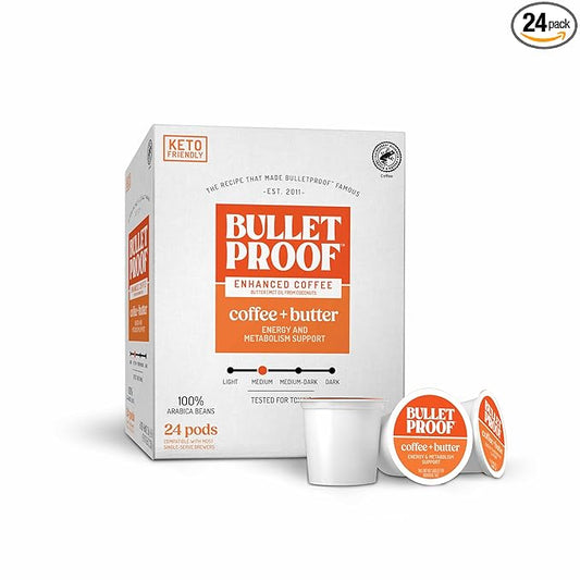 Bulletproof Coffee + Organic Grass-Fed Butter Single-Serve Pods, Keto Coffee, All-in-One Recipe with MCT Oil and Butter, Packaging May Vary