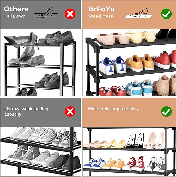 34" Widening Design Shoe Rack for Closet 16 Pairs Small Spaces Non-Woven 3 Tier Shoe Organizer Stackable Metal Shoe Shelf for Entryway, Bedroom