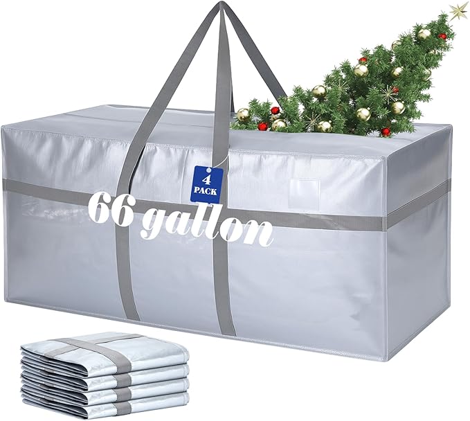 4 Pcs 66 Gallon Large Moving Bags with Zipper and Handles Foldable Storage Duffle Bags Heavy Duty Extra Large Totes for College Dorm Travel Clothes Blankets Bedding Moving (Silver)