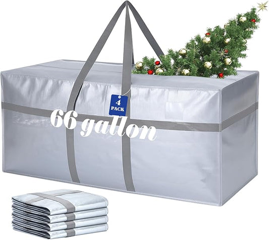4 Pcs 66 Gallon Large Moving Bags with Zipper and Handles Foldable Storage Duffle Bags Heavy Duty Extra Large Totes for College Dorm Travel Clothes Blankets Bedding Moving (Silver)