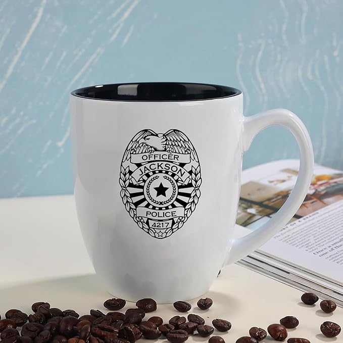 Custom Coffee Mug - Personalized Police Officer Coffee Gifts with Engraved Name & Number, Gift for Men Dad Retirement Police Officer Law Enforcement