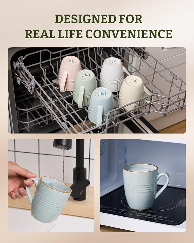 famiware Jupiter Coffee Mugs Set of 4, 14 OZ Coffee Mug, Microwave and Dishwasher Safe, Coffee Cups with Handle for Coffee, Tea, Cocoa, Milk, Light Blue