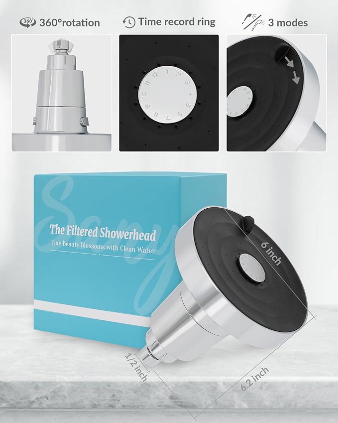 Filtered Shower Head for Hard Water, Removes Chlorine & Heavy Metals, KDF-55 Filter for Healthier Hair & Skin, Protects Colored Hair, High Pressure, Dermatologist Recommended(CP)
