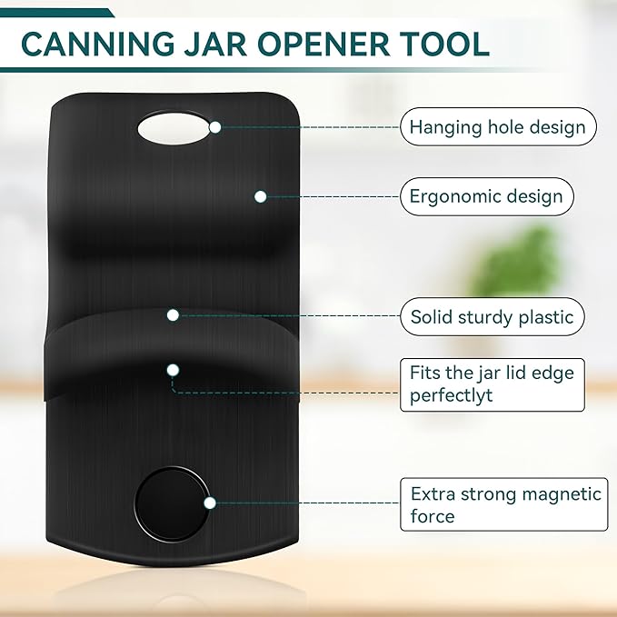2 Pack Canning Jar Opener with Magnets, Mason Jar Opener For Canning Lids, for Regular and Wide Mouth Lids, Powerful Magnet for Easy Refrigerator Storage, Releases Vacuum Seal(Black)