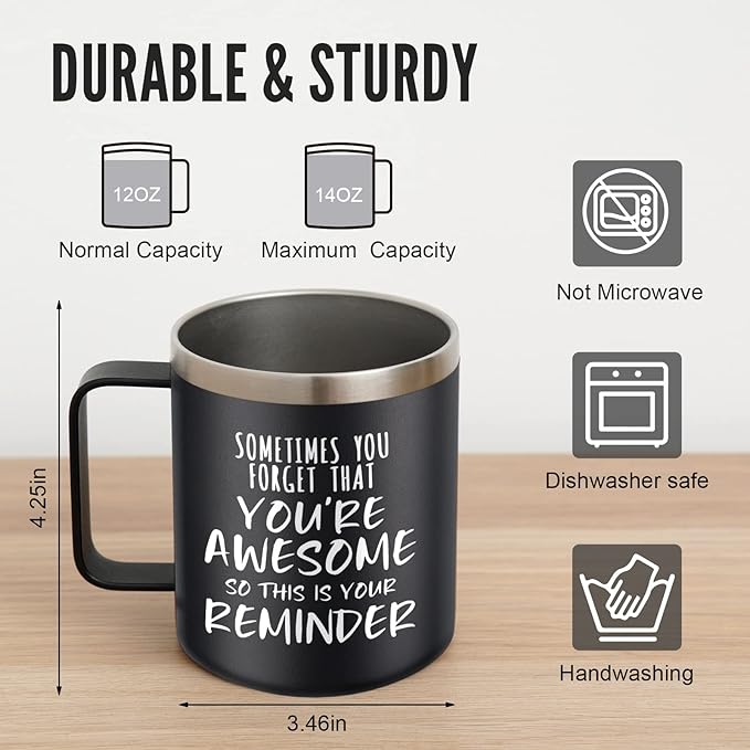 NOWWISH Inspirational Gifts for Men Women, Sometimes You Forget You're Awesome Coffee Mug, Thank You Gifts, Funny Birthday Gifts for Husband Dad, Coworker, Friends on Fathers Day, Black