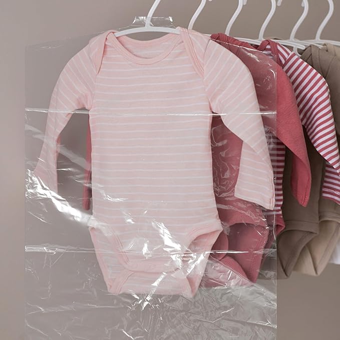 Sosoport 50pcs Clothing Storage Bags Transparent Garment Covers PE Thickened Dustproof Hanging Suit Covers with Hanger for Clothes