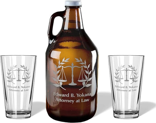 Alterd Industries Lawyer Gifts - Attorney Gift lawyer gifts for Men Court Case women office Whiskey Glasses Decanter Scales of Justice Law Office Esquire (Growler Gift Box, Scales of Justice)