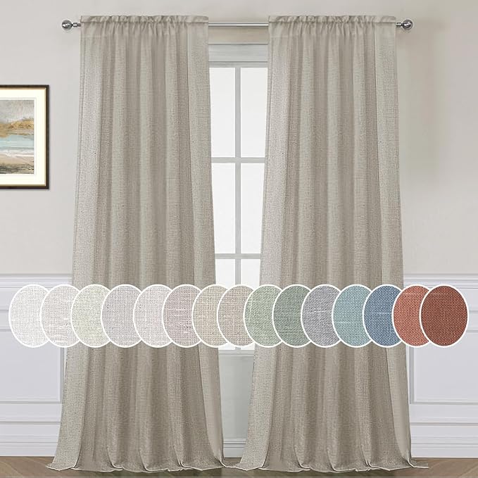 H.VERSAILTEX Linen Curtains Elegant Natural Linen Semi Sheer Curtains Energy Light Filtering Rod Pocket Window Treatments Panels for Living Room (Set of 2, Oatmeal, 52 inch W X 96 inch L)