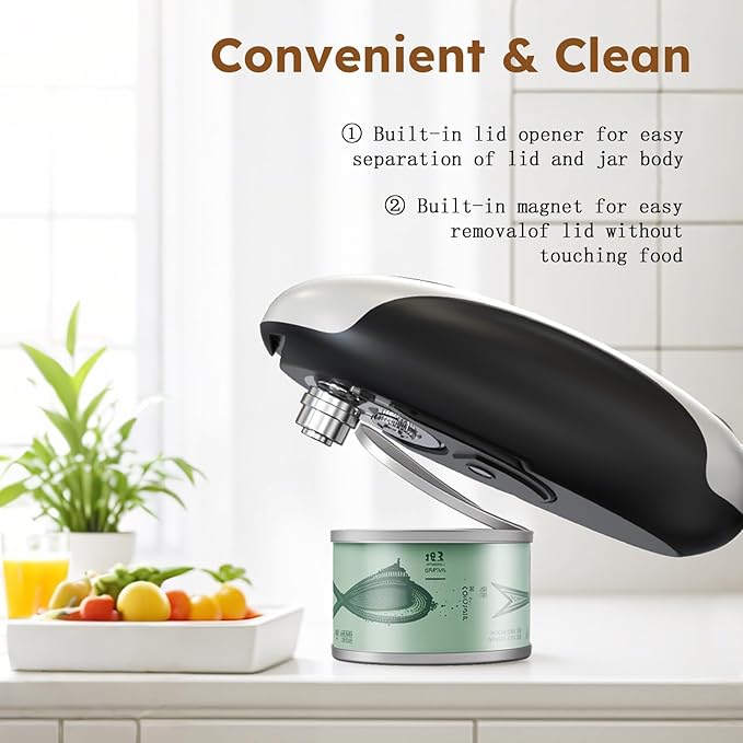 Electric Can Opener, One Touch Auto Operation, Magnetic Lid Holder & Smooth Edge Cutting, Rechargeable Can Opener Electric Fits Most Can Sizes, One-Touch Automatic Can Openers for Seniors