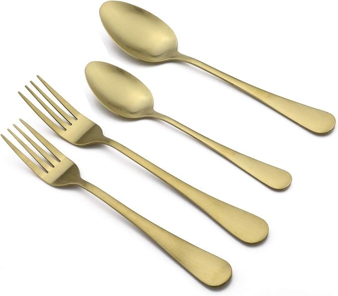 20-Piece Stainless Steel Flatware Set, Matte Finish Gold, Service for 4