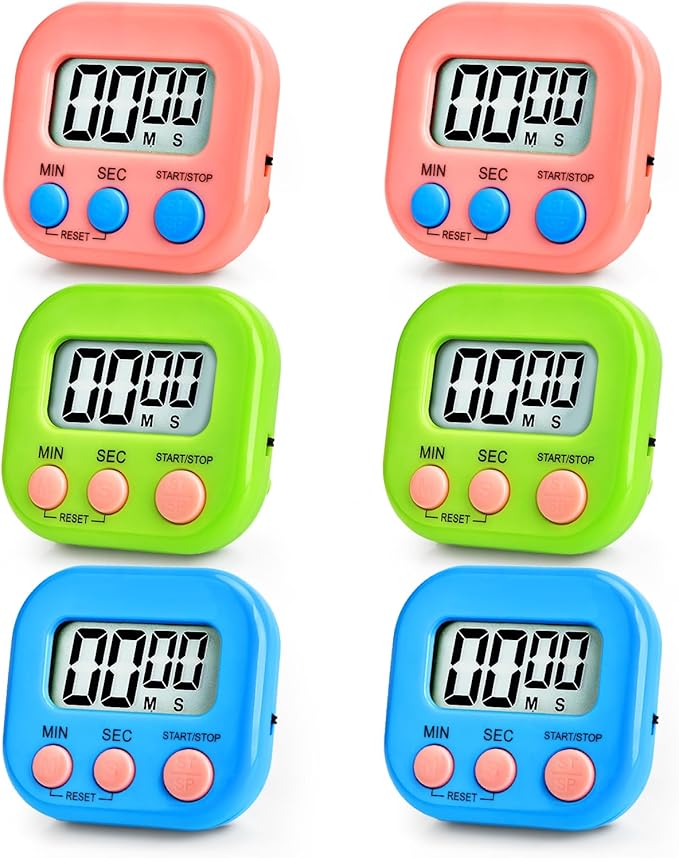 6 Pack Digital Kitchen Timer Multi-Function Electronic Timer Magnetic Digital Timer Countdown Timers Kitchen Electronic Timers for Cooking Game Gym Break Time Classroom