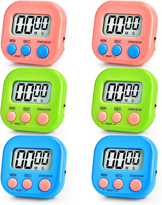 6 Pack Digital Kitchen Timer Multi-Function Electronic Timer Magnetic Digital Timer Countdown Timers Kitchen Electronic Timers for Cooking Game Gym Break Time Classroom