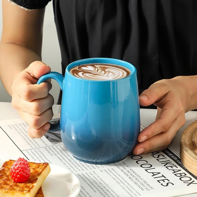 Hasense Ceramic Coffee Mug 20oz, Large Coffee Mug for Office and Home, Coffee Cups with Big Handle for Latte, Hot Tea, Cappuccino, Mocha, Cocoa, Dishwasher and Microwave Safe, 1PCS(Gradient Deep Blue)