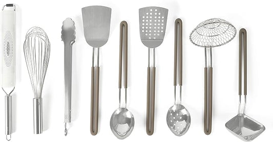 Martha Stewart 9-Piece Stainless Steel Kitchen Gadget & Tool Set – Prep and Serve Utensils, Durable & Rust-Resistant, Dishwasher Safe Cooking Accessories