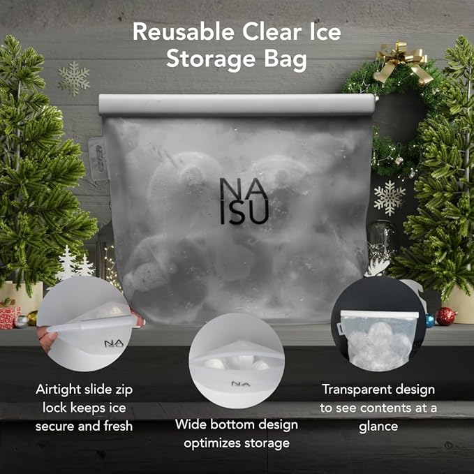 NAISU Clear Ice Silicone Storage Bag – Reusable Freezer Bag for Crystal-Clear Ice Balls & Cubes, Leakproof, Food-Grade, Ideal for Whiskey & Cocktails