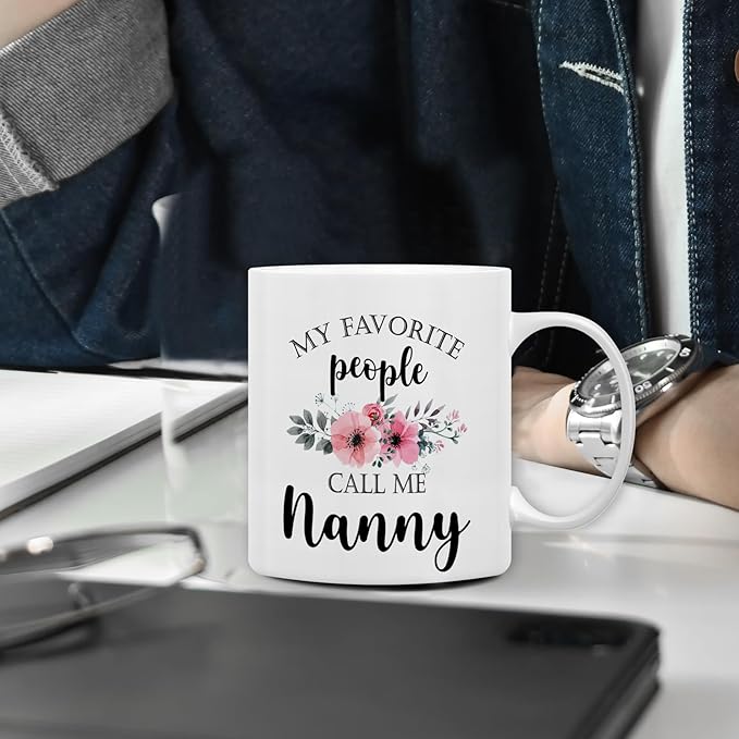 QASHWEY Nanny Coffee Mug, Nanny Gifts for Grandma, NannyGifts from Grandkids, Grandma Coffee Mug, Mothers Day Mug Tea Cup Gifts for Nanny, My Favorite People Call Me NannyCoffee Cups Ceramic 11oz