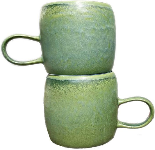 Medium Ceramic Coffee Mug Set of 2, 12 Oz, Stoneware Tea Cup for Office and Home, Dishwasher and Microwave Safe (Green, 2) (Classic)