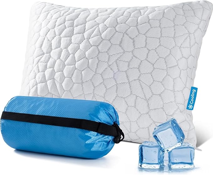 QUTOOL Small Travel Pillows for Sleeping, Cooling Memory Foam Camping Pillow, Backpacking for Hiking Gear, Portable Pillow with Travel Storage Bag, Camping Essentials for Adults Kids