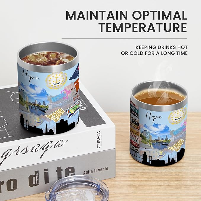 12oz Coffee Mug Rhode Island State Insulated Coffee Cups, United States Map Travel Mug Landmark, Birthday Gifts Cute Mugs with Lid and Straw Gifts for Mom
