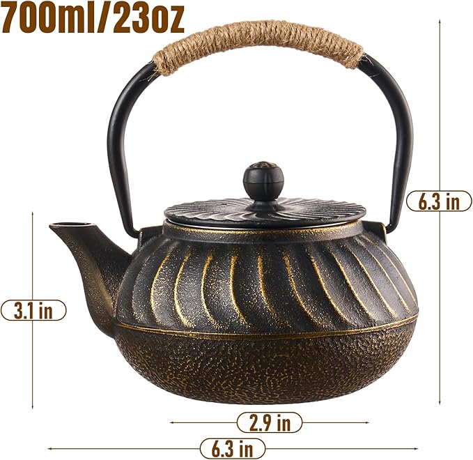 PARACITY Cast Iron Teapot Japanese 700ml/23oz, Tea Kettle Pot for Stove Top, Tea Pot with Stainless Steel Infusers for Loose Tea, Boiling Hot Water Tea, Mothers Day Gifts from Daughter/Son