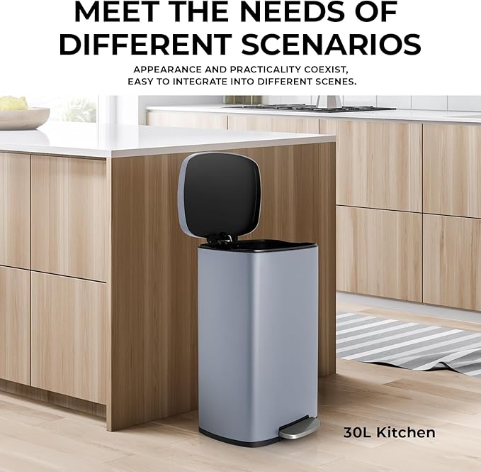13.2 Gal Kitchen Trash Can, 50L Recycling or Garbage Bin, Brushed Stainless Steel Waste Basket, Soft&Quiet Close Dustbin, with Step-On Pedal, Removable Inner Bucket, for Home, Office, Living Room