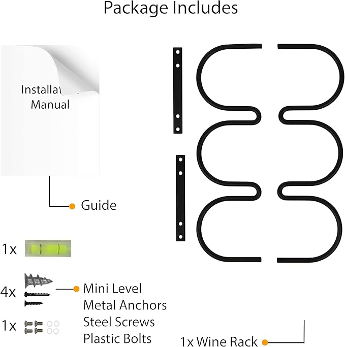 Wallniture Dijon Wine Rack Wall Mounted & Under Cabinet Wine Storage Bottle Racks Kitchen Organization and Storage, Steel Black