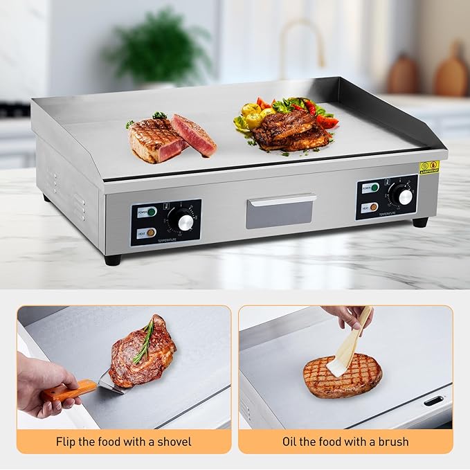 GarveeHome 29 in Stainless Steel Electric Griddle, 3000W Non-Stick Commercial Flat Top Grill, 122℉-572℉ Temperature Adjustable, Countertop Teppanyaki Grill for Indoor Outdoor, Silver