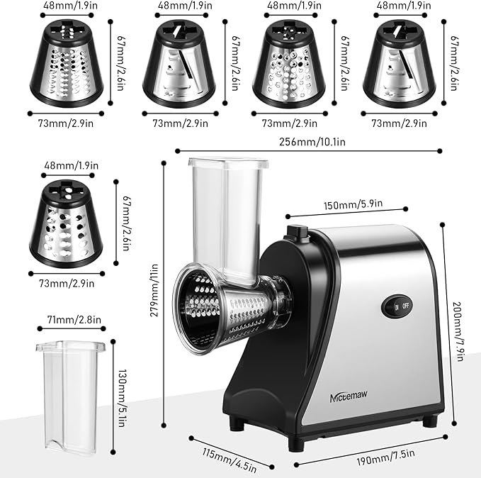250W Electric Slicer/Shredde for Block Cheese, 5 In 1 Professional Electric Cheese Grater for Veggies, Salad Maker, Shredded Carrot, Zucchini, Cheese Grater Electric