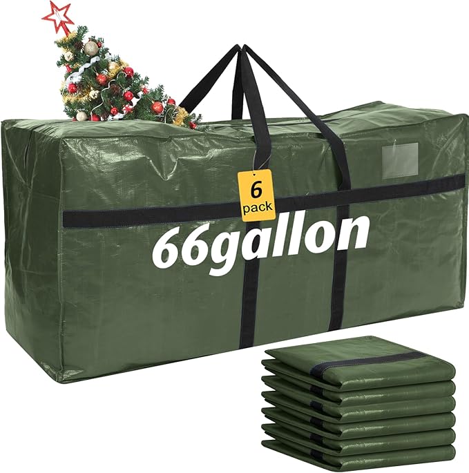 6 Pcs 66 Gallon Large Moving Bags with Zipper and Handles Foldable Storage Duffle Bags Heavy Duty Extra Large Totes for College Dorm Travel Clothes Blankets Bedding Moving (Army Green)
