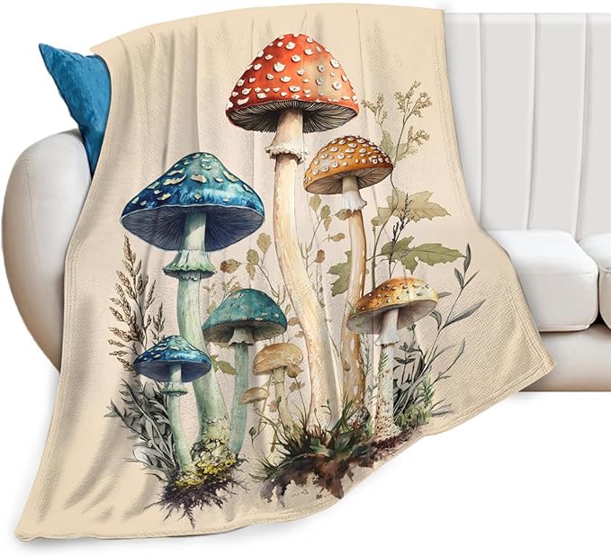 Mushroom Blanket Gifts for Girls Women Mushroom Throw Blankets Cozy Plush Fleece Flannel Fuzzy for Bedroom Living Decor 80"X60"