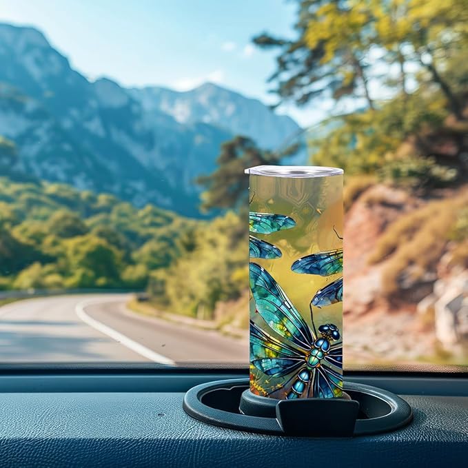 Coffee Tumbler, 20 oz Tumbler, Insulated Coffee Mug with Lid, Skinny Stainless Steel Thermal Cup, Slim Vacuum Water Bottle Travel Mug, Christmas Birthday Dragonfly Gifts for Women Men Girls Sister
