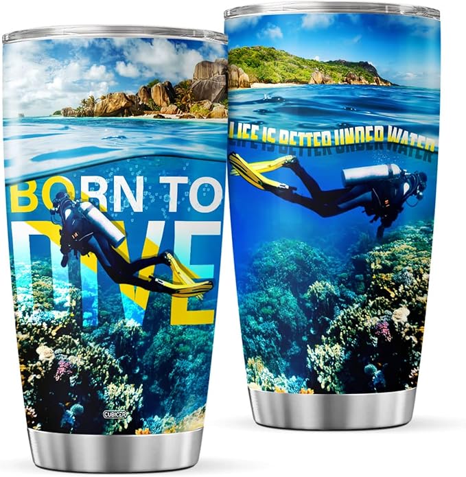 CUBICER Scuba Diving Insulated Mug Cup Scuba Divers Coffee Tumblers Diver Tumbler Gifts For Men Women Husband Christian On Birthday Stainless Steel 20 Oz Home Funny Travel Mugs