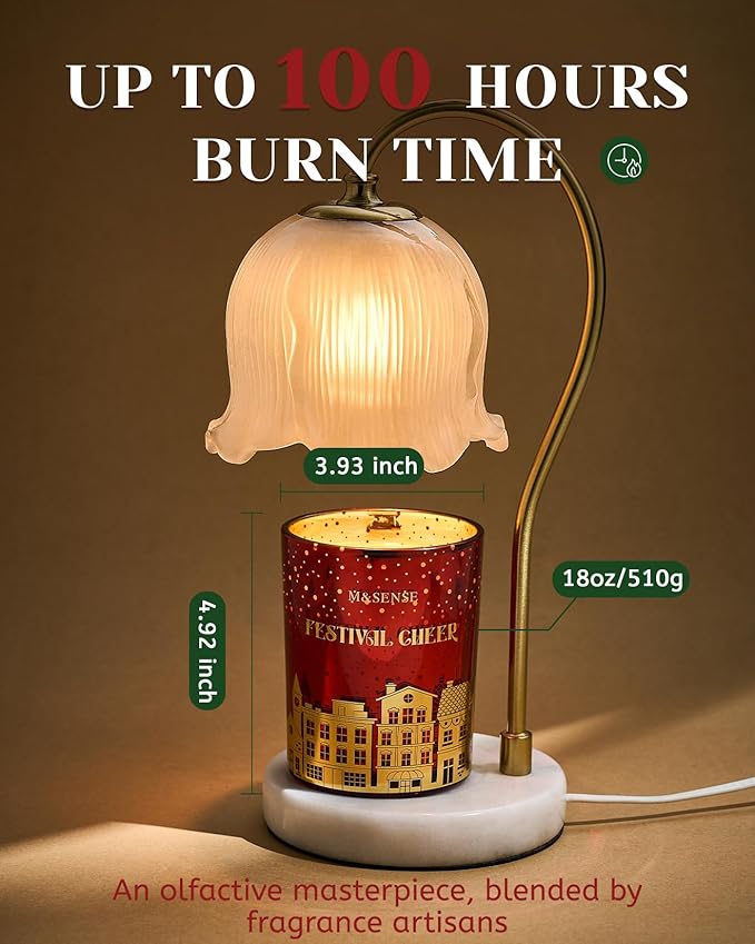 M&SENSE Festival Cheer Christmas Candles, Large Soy Candles for Home Scented, 18oz 100 Hours Natural Clean Slow Burn, Crackling Wooden Wick Aromatherapy Gifts for Women Men, Warm Cozy Winter Decor