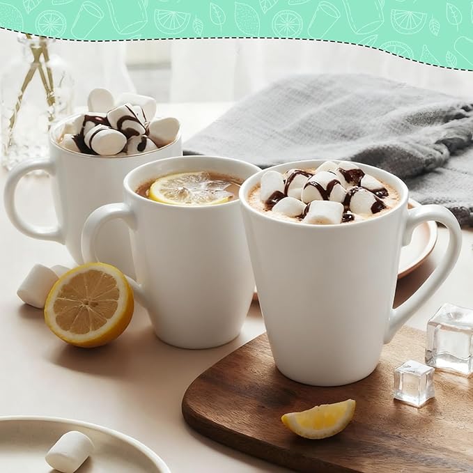10 oz Coffee Mugs Set, 4 Pcs Plain White Ceramic Coffee Cups, Porcelain Mugs With Handle, V-Shaped Mug for Latte, Hot Cocoa, Tea, Cappuccino, Milk, Microwave & Dishwasher Safe