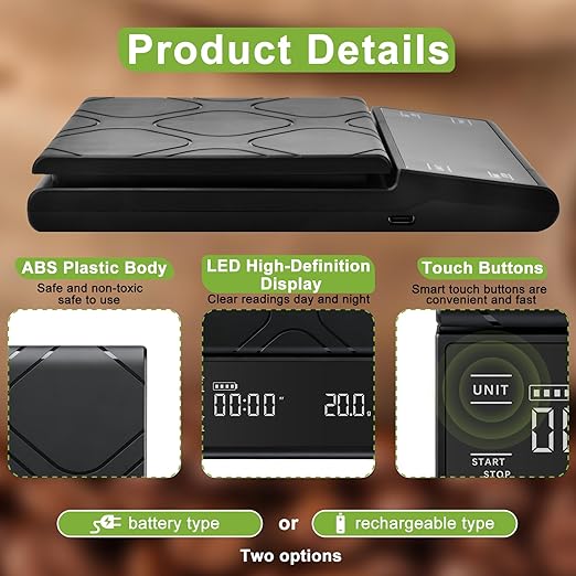 Coffee Scale with Timer, Espresso Scale & Coffee Bean Scale - 3kg/0.1g Precise Small Digital Kitchen Scale for Espresso Accessories Kit, Pour-Over, and Multi-Purpose Use (Batteries Included)