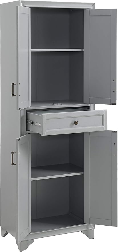 Crosley Furniture Tara Pantry Storage Cabinet with Shelves, Kitchen, Dining, or Laundry Room, Distressed Gray