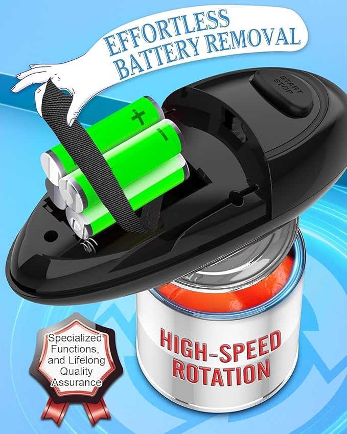 Electric Can Opener Easily Open All Can Sizes with Fast Speed & Smooth Edge, Food-Safe and Battery Operated Can Openers for Kitchen, Automatic Can Opener Hands Free for Weak Hands, Seniors (Black)