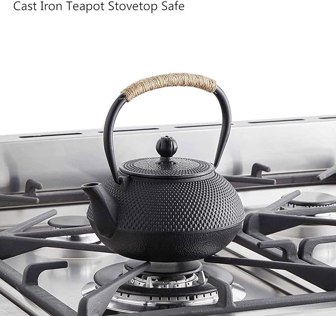 Hwagui - Japanese Cast Iron Teapot With Stainless Steel Infuser For Loose Leaf Tea And Teabags, Cast Iron Tea Kettle Stovetop Safe, 600ml/20oz