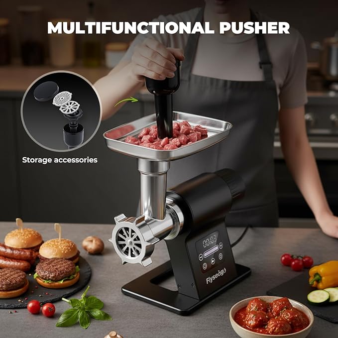 Meat Grinder Electric 3200w Commercial Touch LED Screen Heavy Duty Metal Gearbox Meat Grinder with Timing and Sausage Stuffers, Kubbe Kit for Household Use & Commercial